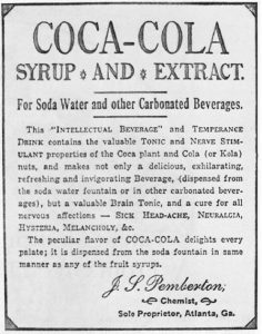 Una delle prime pubblicità di Pembleton, coerente con quella pubblicata sull'Atlanta Journal nel 1905