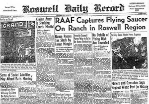 Il Roswell Daily Record del 8 luglio 1947 cita la caduta di un "disco volante"