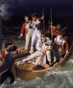"Sir Horatio Nelson when wounded at Teneriffe", dipinto da Richard Westall nel 1806 (Olio su tela, Pubblico Dominio)